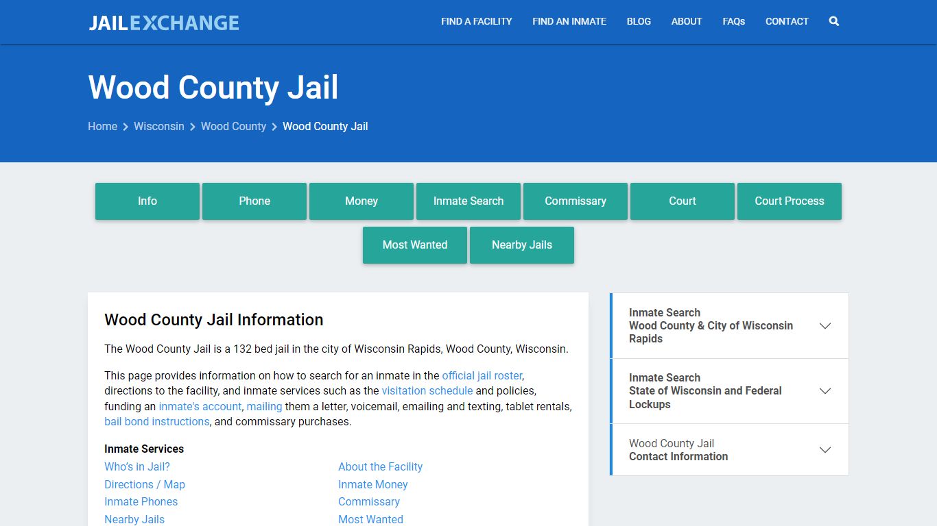 Wood County Jail, WI Inmate Search, Information